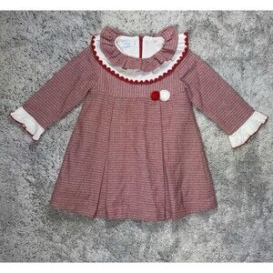 Foque 24m Girls Red White Holiday Dress High End Spanish Ruffle Pleat Embroidery